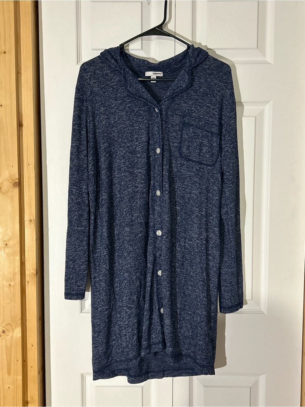 Sonoma Navy Hooded Button-Front Long Sleeve Cardigan